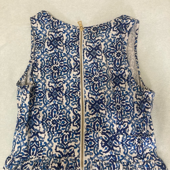 Milly dress 10 fit and flare skater blue white floral paisley pockets Zipper - Picture 5 of 16